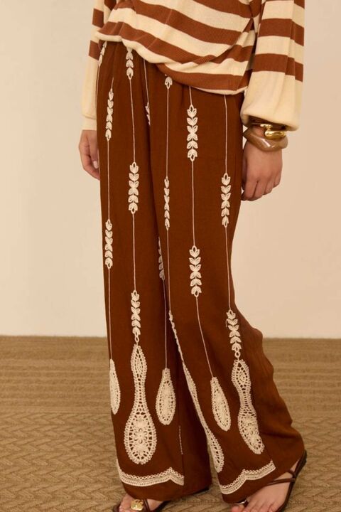 MEISÏE: PANTALÓN LARGO BORDADO