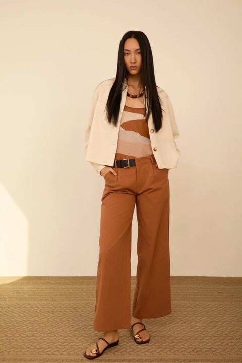 MEISÏE: PANTALÓN PALAZZO HEBILLA MARRÓN