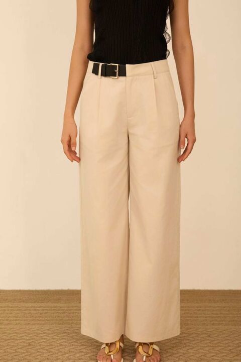 MEISÏE: PANTALÓN PALAZZO HEBILLA BEIGE