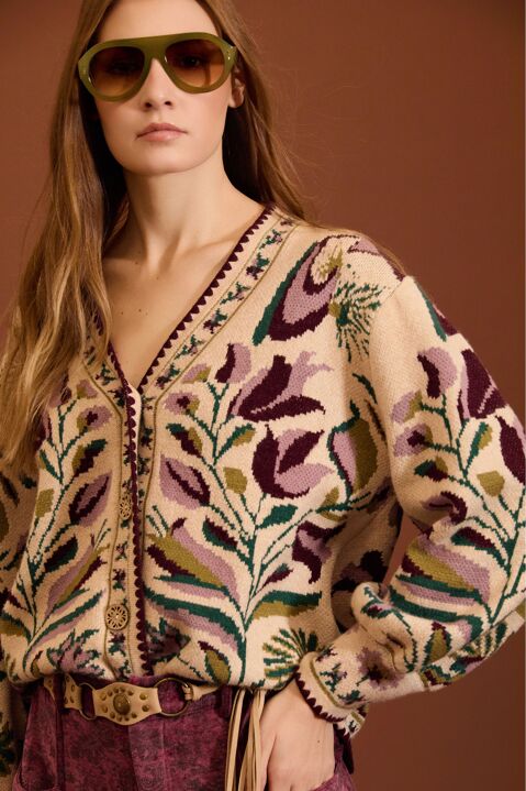 MEISÏE: Cárdigan jacquard floral