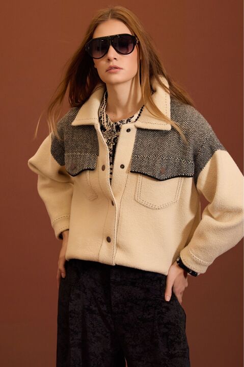 MEISÏE: Chaqueta de punto en espiga en contraste