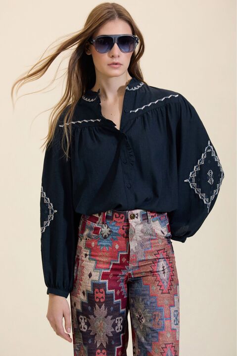 MEISÏE: BLUSA DE CUELLO REDONDO AZUL