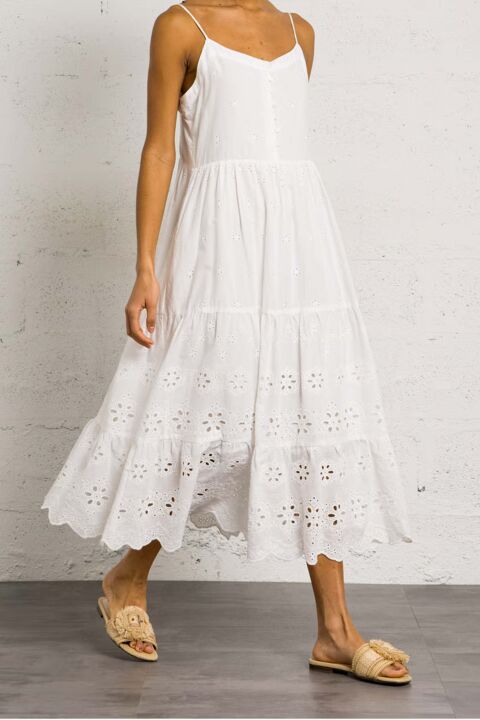 SEE U SOON: Vestido blanco bordado